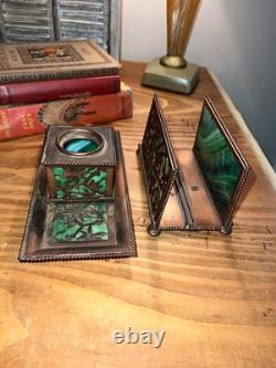 Apollo Studios Art Nouveau Rare Butterfly Bronze Green Slag Desk Letter& Inkwell
