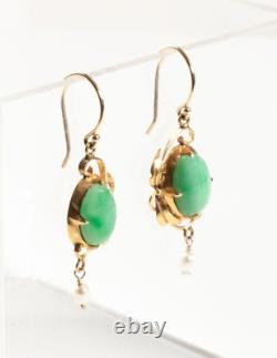 Apple Green Jade Art Nouveau Antique Earrings In 18K Gold