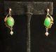 Apple Green Jade Art Nouveau Antique Earrings With Natural Pearls In 18k Gold