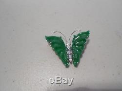 Apple green jade butterfly brooch /dia. 18kt W gold