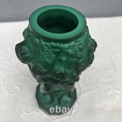 Art Deco 1930's Czech Malachite Green Glass Vase Bacchantes Grape Harvesting 5