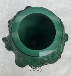 Art Deco 1930's Czech Malachite Green Glass Vase Bacchantes Grape Harvesting 5