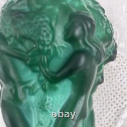 Art Deco 1930's Czech Malachite Green Glass Vase Bacchantes Grape Harvesting 5