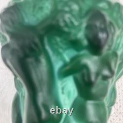 Art Deco 1930's Czech Malachite Green Glass Vase Bacchantes Grape Harvesting 5