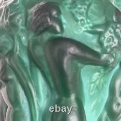 Art Deco 1930's Czech Malachite Green Glass Vase Bacchantes Grape Harvesting 5