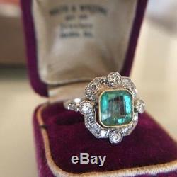 Art Deco 2.40Ct Asscher Green Diamond 14K Gold Over 5 Stone Halo Engagement Ring