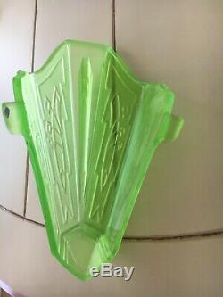 Art Deco Markel Vaseline Glass Green Antique Slip Shade Fixture Sconce Chandelie