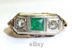 Art Deco Rose Cut Diamond and Green Paste Ring Size 4.75