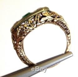 Art Deco Rose Cut Diamond and Green Paste Ring Size 4.75