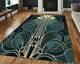 Art Deco Rug, Art Nouveau Rug, Gold Striped Rug, Green Deco Decor, Modern Art Ru