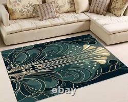 Art Deco Rug, Art Nouveau Rug, Gold Striped Rug, Green Deco Decor, Modern Art Ru
