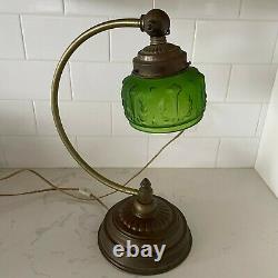 Art Deco gooseneck desk lamp Green Glass shade Art Nouveau Electric Vintage