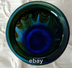 Art Glass Talitha Horne 83 Colbalt Blue withGreen Pulled Feather Design, Nice