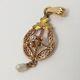 Art Nouveau 10k Rose & Green Gold Diamond Pearl Dangle Charm Pendant 1.1gr