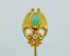 Art Nouveau 14k Chrysoprase Diamond Stick Pin Brooch Antique Green Stickpin Old