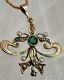 Art Nouveau 14k Gold Enamel Lavaliere Pendant Withgreen Stone & Seed Pearls 6 Gr