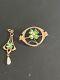 Art Nouveau 14k Green Y Gold Seed Pearl Dangle Charm Pendant & Pin 3.23 G