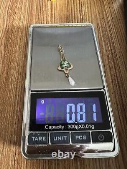Art Nouveau 14K Green Y Gold Seed Pearl Dangle Charm Pendant & Pin 3.23 g
