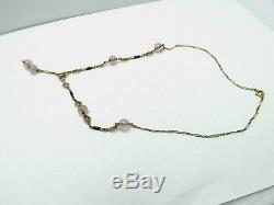 Art Nouveau 14K Green Yellow Gold Rose Quartz Lavalier Bead Necklace 10.3gr