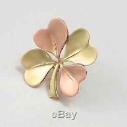 Art Nouveau 14K Rose & Green Gold Lucky 4 Leaf Clover Fur Clip Pin Pendant 9.4gr