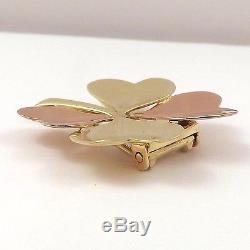 Art Nouveau 14K Rose & Green Gold Lucky 4 Leaf Clover Fur Clip Pin Pendant 9.4gr