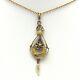Art Nouveau 14k Rose & Green Gold Seed Pearl Pendant Dangle Necklace 16