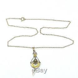 Art Nouveau 14K Rose & Green Gold Seed Pearl Pendant Dangle Necklace 16