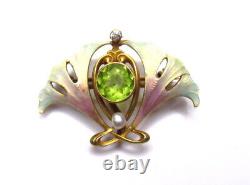 Art Nouveau 14k Enamel Brooch Diamond Pearl Henry Blank and Co