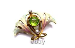 Art Nouveau 14k Enamel Brooch Diamond Pearl Henry Blank and Co