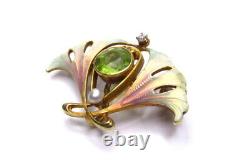 Art Nouveau 14k Enamel Brooch Diamond Pearl Henry Blank and Co