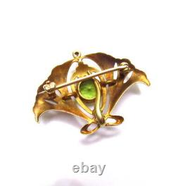 Art Nouveau 14k Enamel Brooch Diamond Pearl Henry Blank and Co