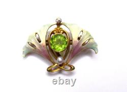 Art Nouveau 14k Enamel Brooch Diamond Pearl Henry Blank and Co