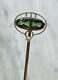 Art Nouveau 14k Platinum Pearl & Green Tourmaline Cabochon Stickpin