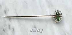 Art Nouveau 14k Platinum Pearl & Green Tourmaline Cabochon Stickpin