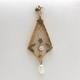 Art Nouveau 14k Rose Green Gold Natural Old Mine Cut Diamond Pearl Charm Pendant