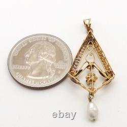 Art Nouveau 14k Rose Green Gold Natural Old Mine Cut Diamond Pearl Charm Pendant