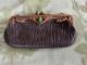 Art Nouveau (1890-1910) Ladies Purse Bag With Metal Brass Detail + Green Gem