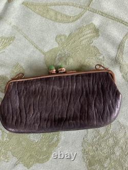 Art Nouveau (1890-1910) Ladies Purse Bag with Metal Brass detail + Green gem