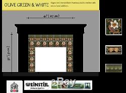 Art Nouveau 31 original period tiles fireplace mantle surround olive green white
