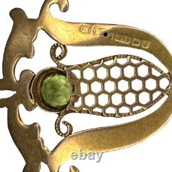 Art Nouveau 9K Yellow Gold w Green Peridot Necklace Pendant Vintage