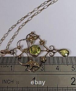 Art Nouveau 9ct Gold & Peridot Pendant & 18 Chain. Refxafod