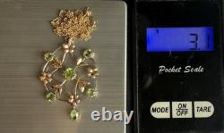 Art Nouveau 9ct Gold Peridot Pendant & 9k Chain antique lavallière 3.1g Belle