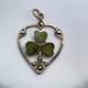 Art Nouveau 9ct Rose Gold Marcasite Heart Green Enamel Irish Shamrock Pendant