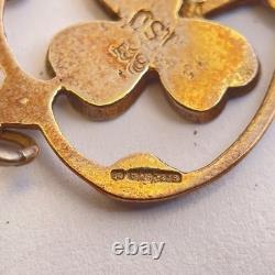 Art Nouveau 9ct Rose Gold Marcasite Heart Green Enamel Irish Shamrock Pendant