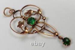 Art Nouveau 9ct Yellow Gold & Green Paste Stone Lavaliere Pendant