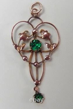 Art Nouveau 9ct Yellow Gold & Green Paste Stone Lavaliere Pendant