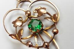 Art Nouveau 9ct Yellow Gold & Green Paste Stone Lavaliere Pendant