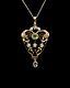 Art Nouveau 9ct Gold Peridot And Pearl Pendant With Chain