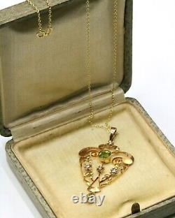 Art Nouveau 9ct gold peridot and pearl pendant with chain