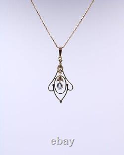 Art Nouveau 9ct rose gold aquamarine and pearl pendant